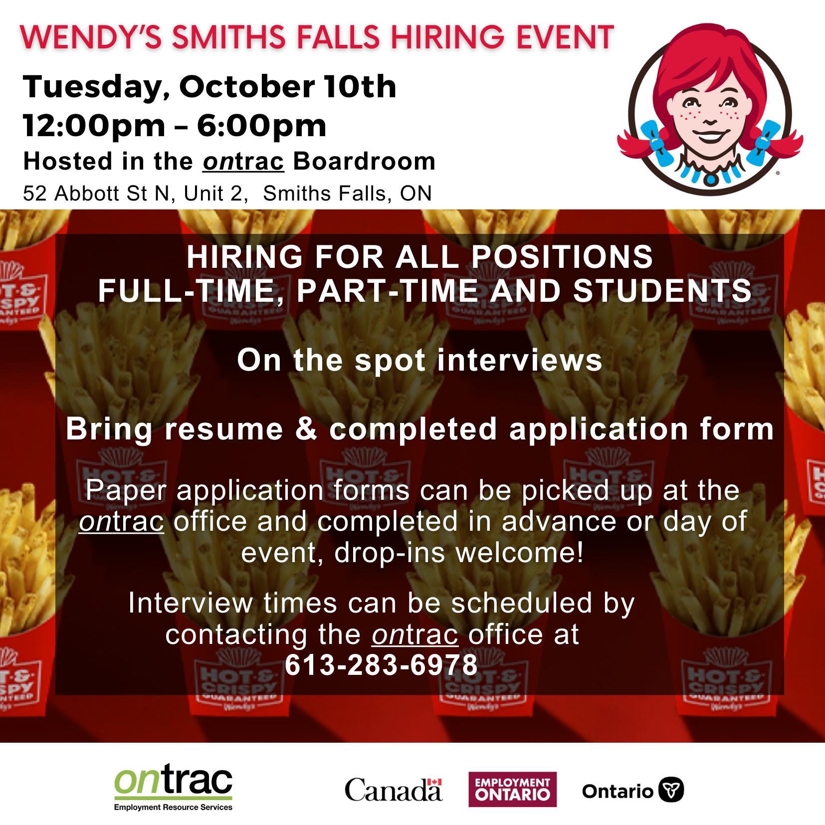 Wendy's Hiring Event - Smiths Falls